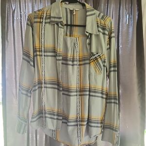 BKE Gray and Yellow Plaid Button Down Shirt